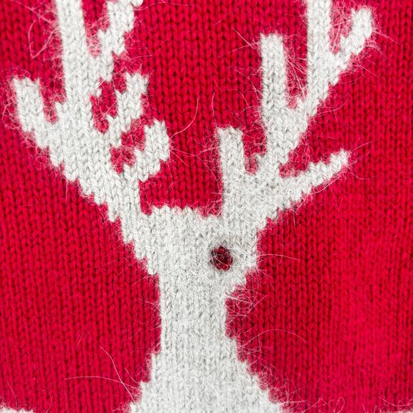 J. Jill Red Holiday Reindeer Yak Wool Rabbit Blend Sweater Size S - Picture 3 of 6